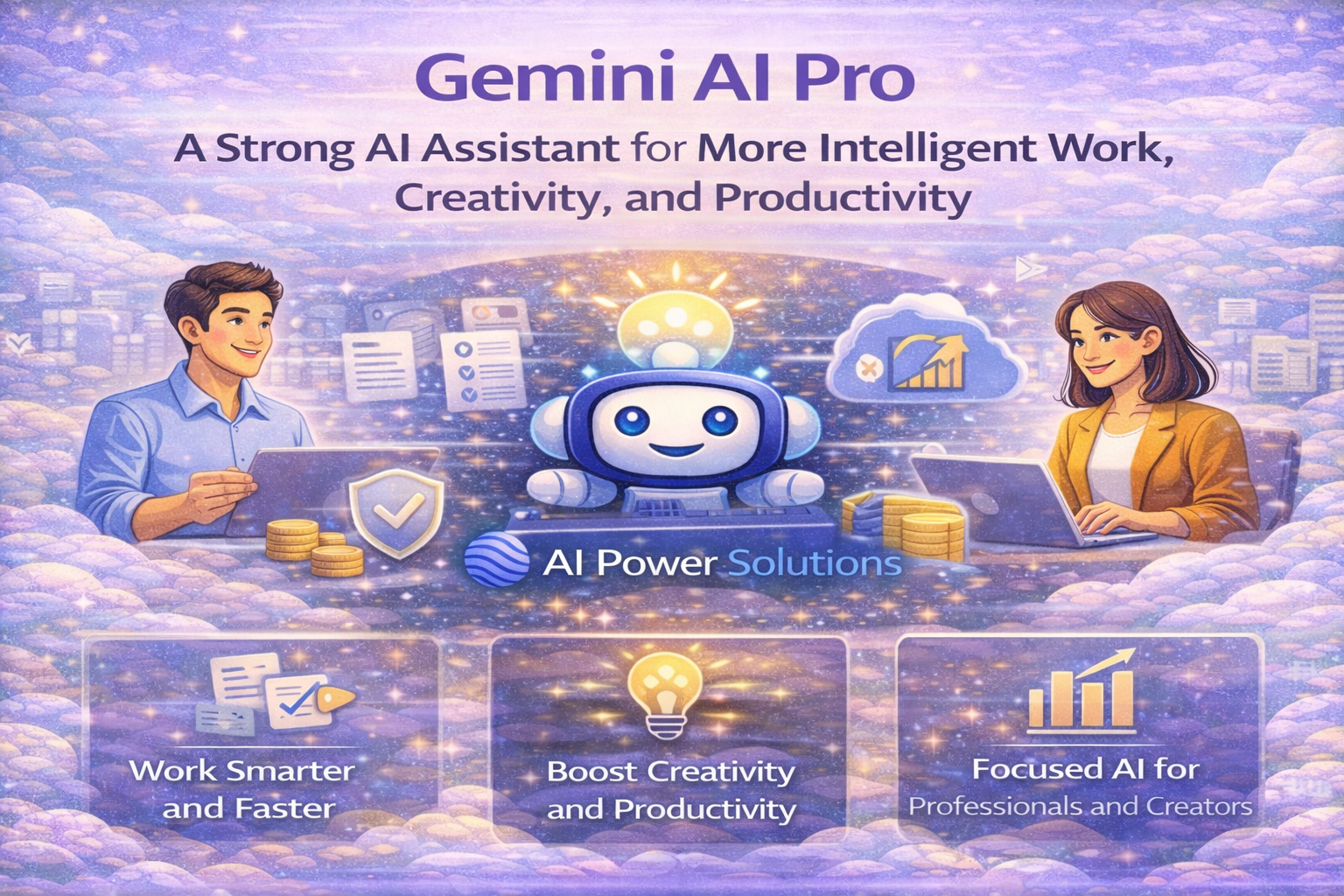 Gemini AI Pro AI assistant helping professionals improve productivity, creativity, and intelligent work in a modern digital workspace.