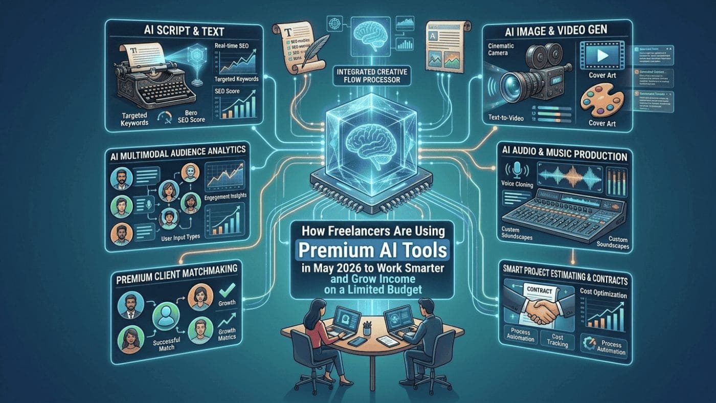 Premium AI tools for freelancers 2026 helping professionals work smarter and grow income on a budget